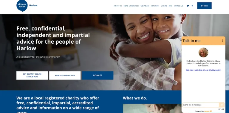 Citizens Advice Harlow with chatbot Lucy